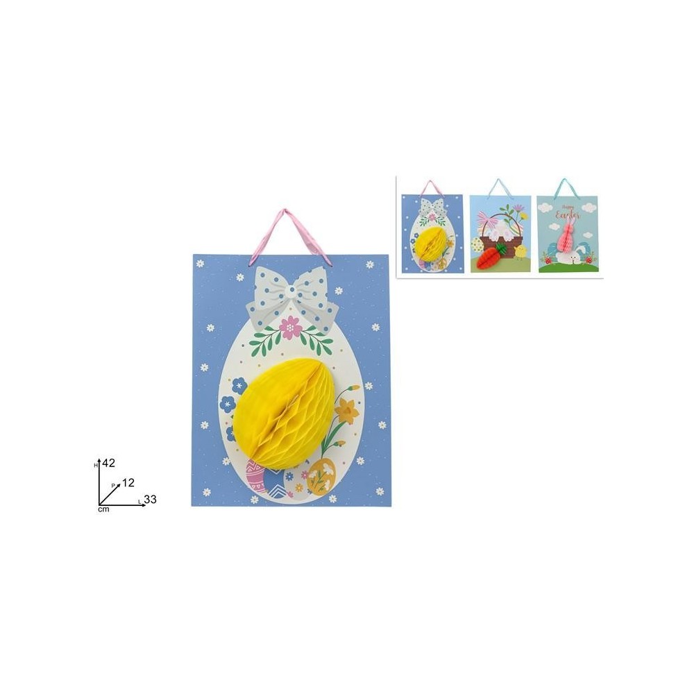 BUSTA REGALO C SOGGETTO PASQUALE IN CARTA 42X33X12 3ASS